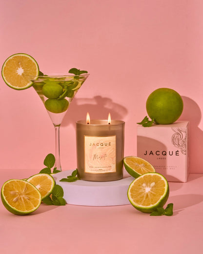 Mojito candle lit in a pink background